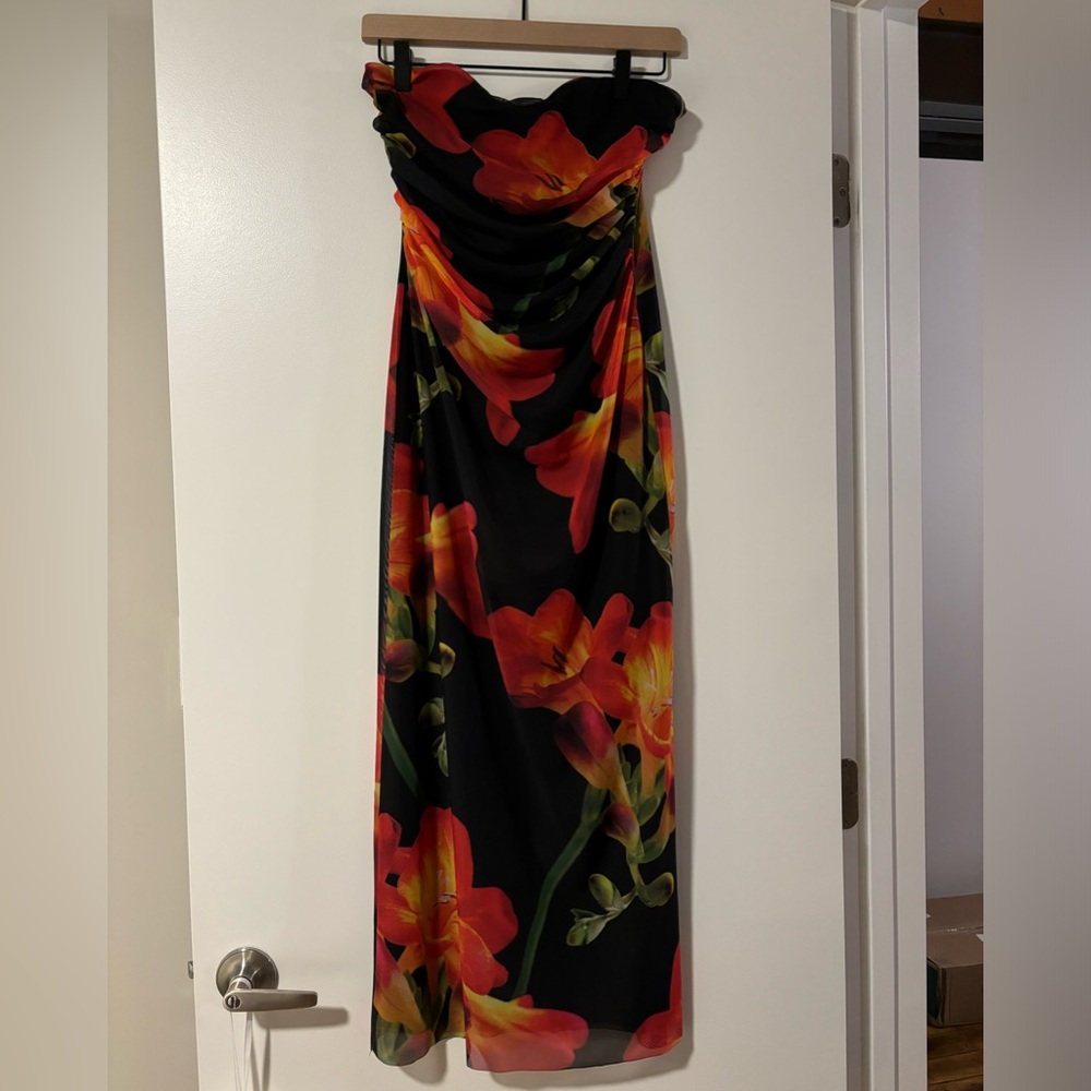 Zara Floral Print Black Dress